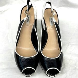 Guess leather black and white platform heels ladies 7M